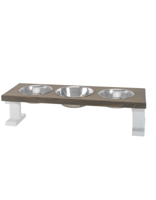 White/Gray - Farmhouse 3 Bowl Elevated Regular Feeder -  8 Inch
