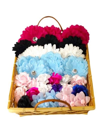 DIS004 | 40 Assorted Dog & Cat Bow Flowers in a Basket|Pets Ribbons