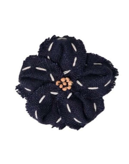 FL2003 | Linen Flower Dog | Cat | Pet Bow on Velcro Fastener|Pets Ribbons - Navy