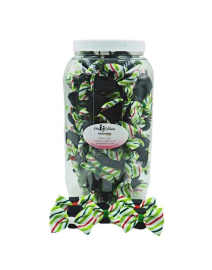 GG110CV | 100 Christmas Candy Striped Velcro Dog Bows in Jar|Pets Ribbons