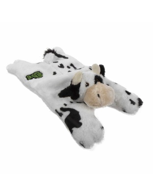 goDog Barnyard Buddies Cow Squeaky Plush Flattie Dog Toy - Small/Medium