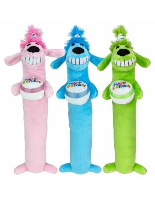 Multipet Loofa Dog Birthday Plush Dog Toy Assorted Colors 12"