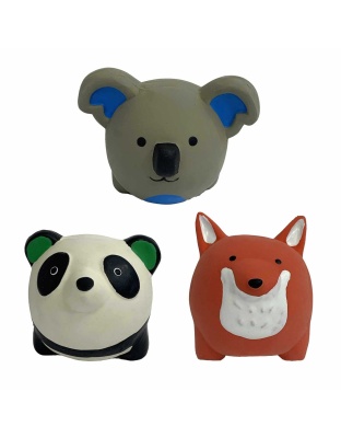 Multipet Minipet Latex Round Animals Dog Chew Toy Assorted Animals 2.5"