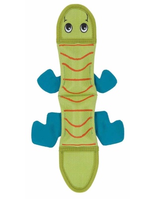 Green - Outward Hound Fire Biterz Lizard Durable Fire Hose Dog Toy  - Medium