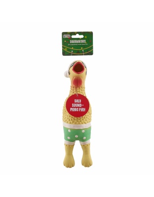 Outward Hound Squawkers Christmas Earl Latex Rubber Chicken Large Tan