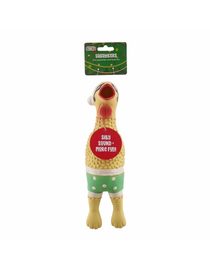 Outward Hound Squawkers Christmas Earl Latex Rubber Chicken Large Tan