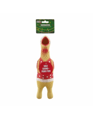 Outward Hound Squawkers Christmas Henrietta Latex Rubber Chicken Large Tan