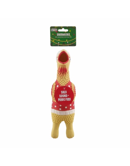 Outward Hound Squawkers Christmas Henrietta Latex Rubber Chicken Large Tan