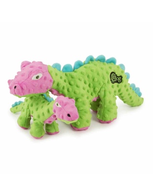 goDog Dino Spike w/Chew Guard Green/Pink Plush Dog Toy Small