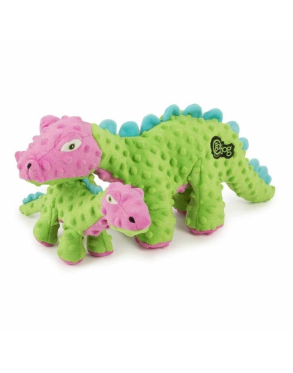goDog Dino Spike w/Chew Guard Green/Pink Plush Dog Toy Small