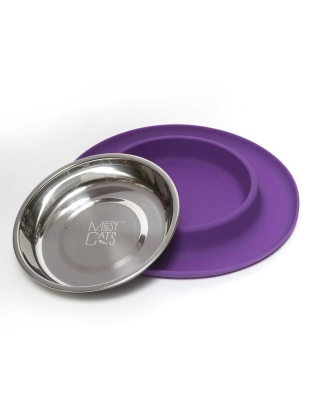 Purple - Messy Cats Single Silicone Feeder  - Medium