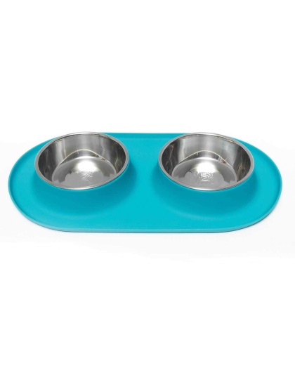 Blue - Messy Mutts Double Silicone Feeder  - Medium