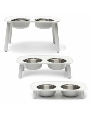 Light Grey - Messy Mutts Adjustable Elevated Double Feeder with Stainless Bowls   - 7 Cups