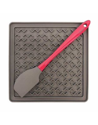 Messy Mutts Silicone Therapeutic Dog Feeding Mat w/Spatula Grey 8" x 8"