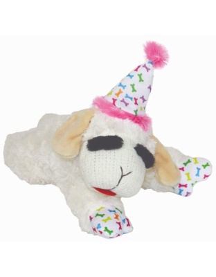 Pink - Multipet Lamb Chop w/ Birthday Hat Plush Dog Toy  - 10.5"