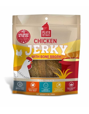Plato Pet Treats Chicken Jerky with Bone Broth  - 7oz