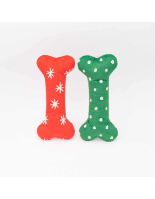 ZippyPaws Holiday Patterned Bones Plush Dog Toy Large 2pk
