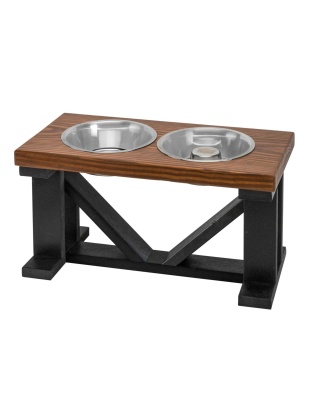 Farmhouse 2-Bowl Elevated Dog Feeder Chestnut Large, Black Base