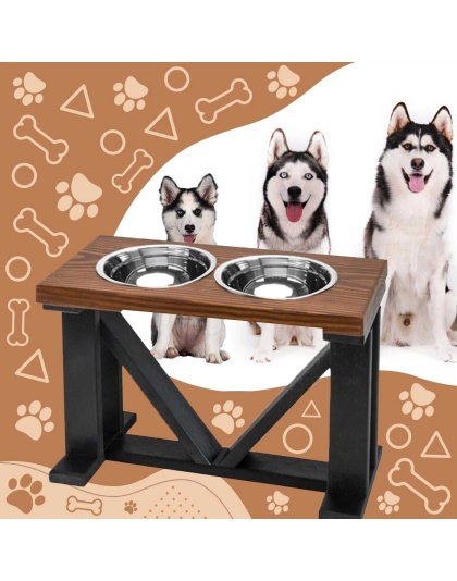 Farmhouse 2-Bowl Elevated Dog Feeder Chestnut Large, Black Base