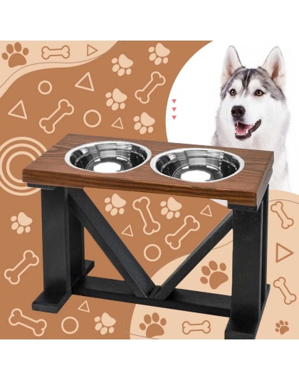 Farmhouse 2-Bowl Elevated Dog Feeder Chestnut Large, Black Base