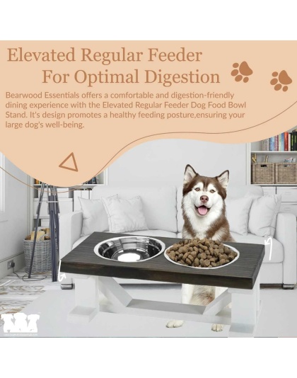 Farmhouse 2-Bowl Elevated Dog Feeder Chestnut Small, White Base
