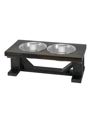 Farmhouse 2-Bowl Elevated Dog Feeder Ebony Small, Black Base