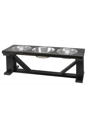 Farmhouse 3-Bowl Elevated Dog Feeder Ebony Small, Black Base